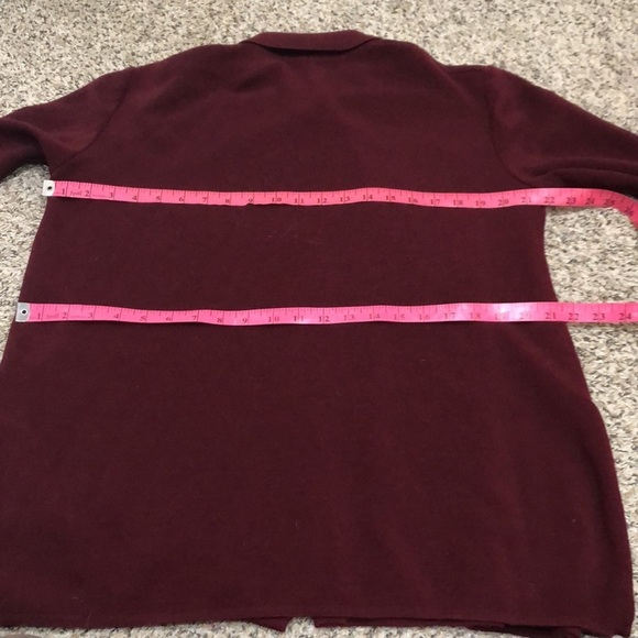 Saks Fifth Avenue The Works Cardigan Sweater Size Large Maroon Red Virgin Wool - Picture 8 of 10